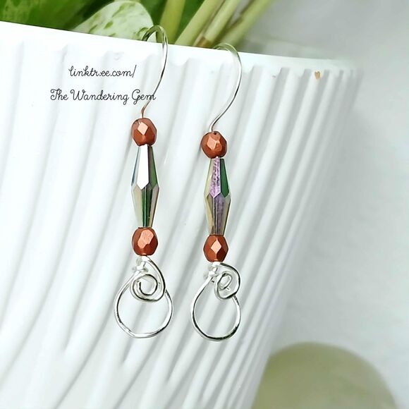 Boho Chic Beaded Dangle Earrings, Faceted Glass Jewelry, Artisan 1.5" - Picture 3 of 5